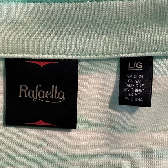 Rafaella Blouse L Abstract Green Blue 3/4 Sleeve Casual Coastal Beachy Chic NWT - Picture 6 of 8